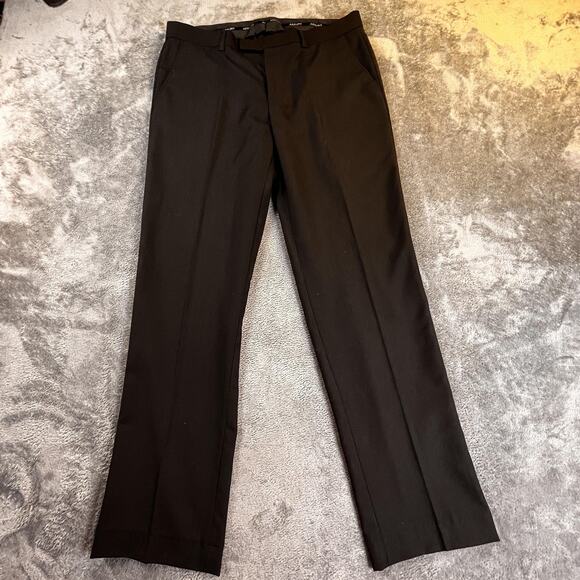 Azzuro Men’s Black Dress Pants 36 Short Wool-Touch Comfort Lined Slacks - Picture 2 of 10